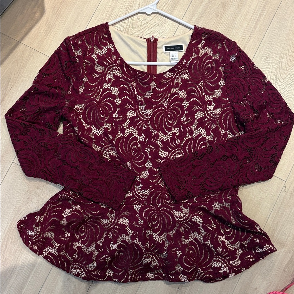 Lace Peplum Long Sleeve Top